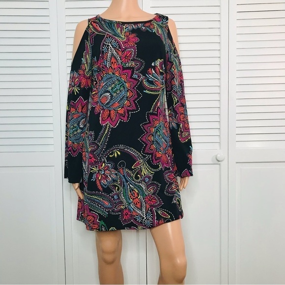 TRINA TURK Cold Shoulder Multicolor Mini Dress Size Medium - Picture 1 of 7